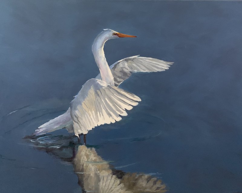 painting-of-the-big-white-bird-aggressively-flipping-its-wings-by-Lana-Ford-Winneberger