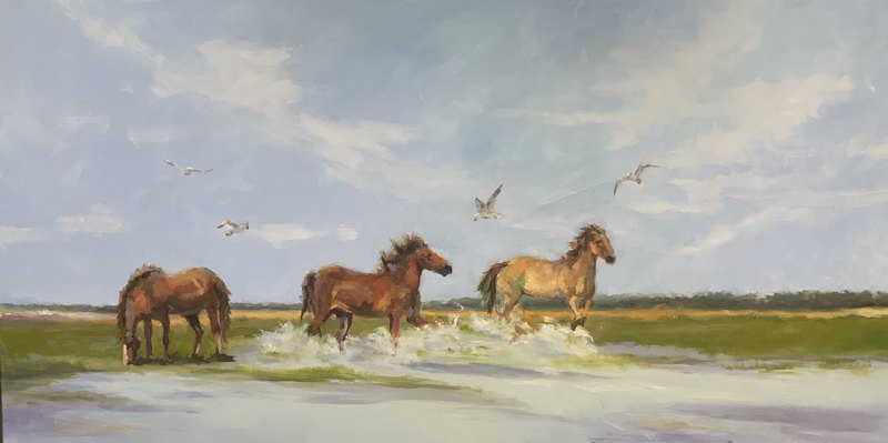 painting-of-three-wild-horses-on-the-beach-by-Lana-Ford-Winneberger